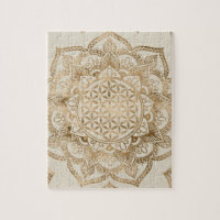 Blume des Lebens in Lotus - Pastellgolden und Lein