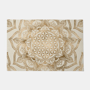 Blume des Lebens in Lotus - Pastellgolden und Lein Fußmatte