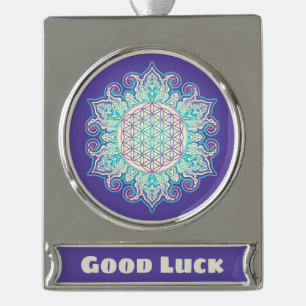 Blume des Lebens - Indische Mandala 2 Banner-Ornament Silber