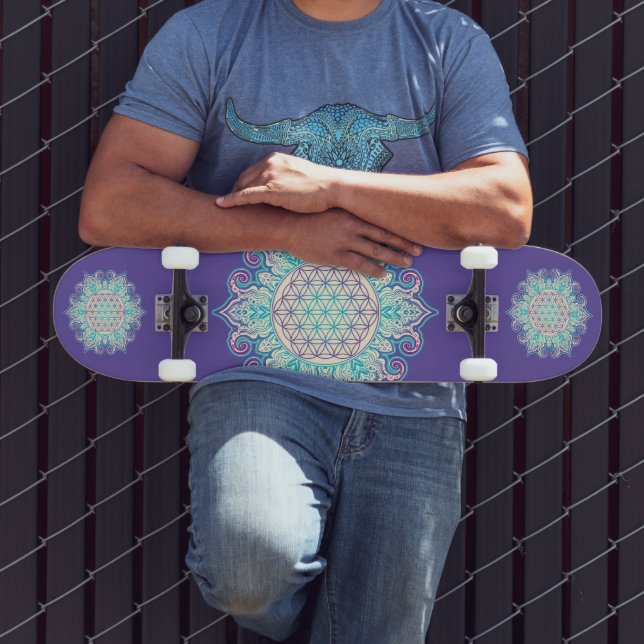 Blume des Lebens - Indische Mandala 2 Skateboard (Außenbereich 3)