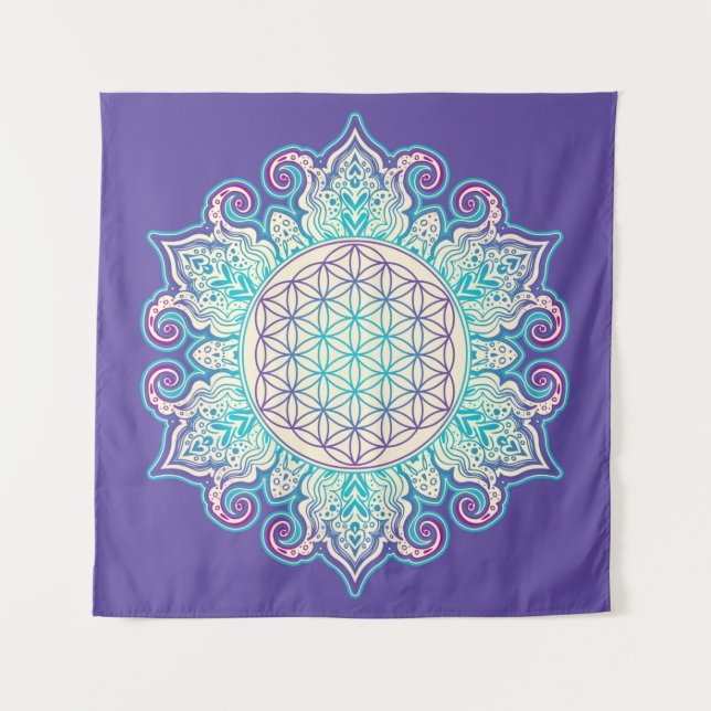 Blume des Lebens - Indische Mandala 2 Wandteppich (Vorderseite)