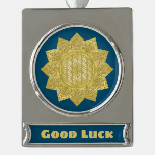 Blume des Lebens - Indische Mandala 4 Banner-Ornament Silber