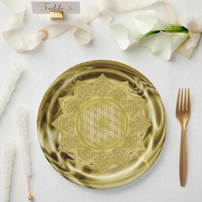 Blume des Lebens - Indische Mandala 4 Pappteller (Hochzeit)