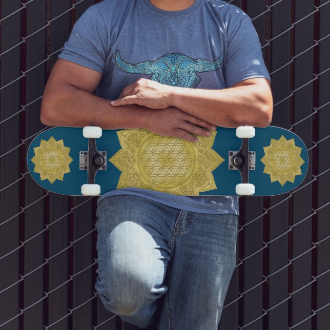 Blume des Lebens - Indische Mandala 4 Skateboard (Außenbereich 3)