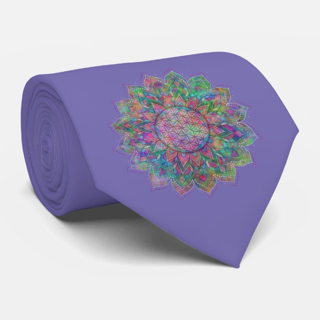 Blume des Lebens - Indischer Mandala 7c Krawatte (Gerollt)
