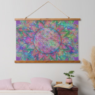 Blume des Lebens - Indischer Mandala 7c Wandteppich Mit Holzrahmen