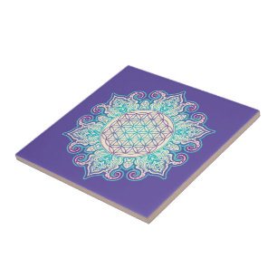 Blume des Lebens - Indisches Mandala 2 Fliese