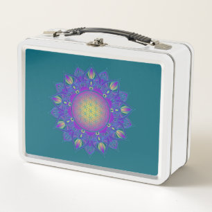 Blume des Lebens - Indisches Mandala 3 Metall Brotdose