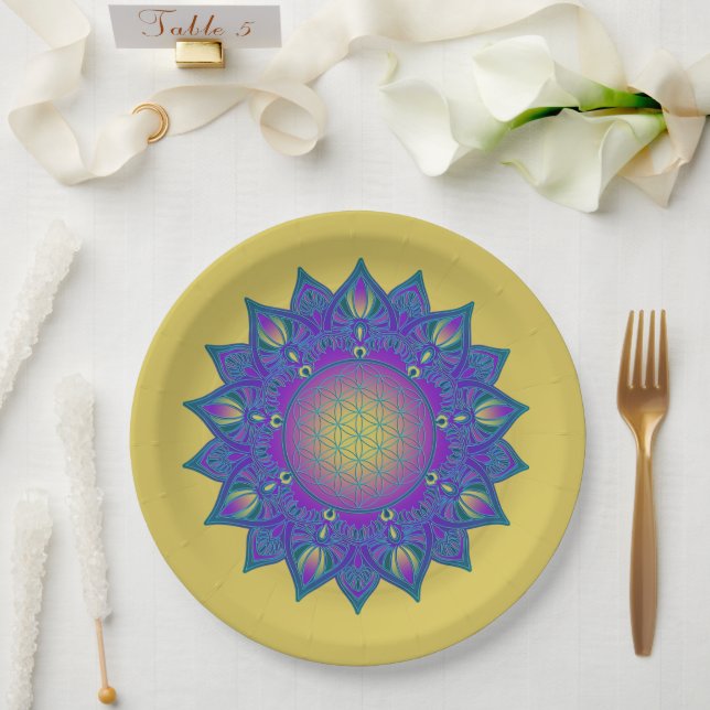 Blume des Lebens - Indisches Mandala 3 Pappteller (Hochzeit)