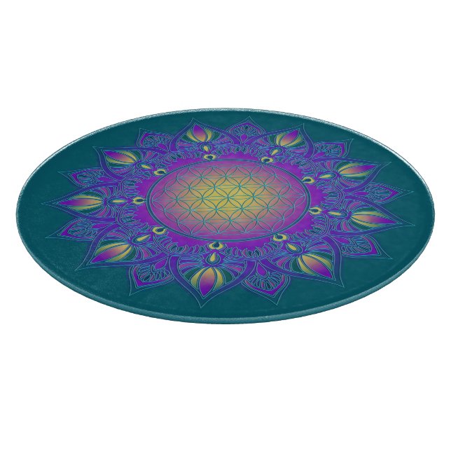 Blume des Lebens - Indisches Mandala 3 Schneidebrett (Ecke)