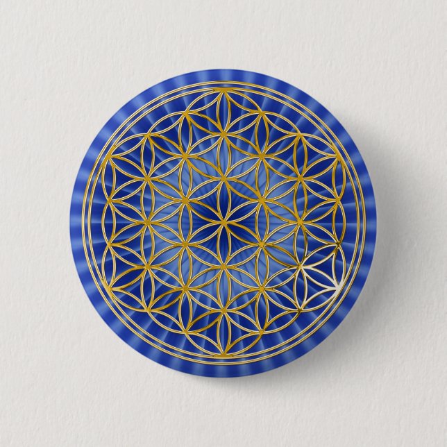 Blume des Lebens | klein blau radial BG Button (Vorderseite)