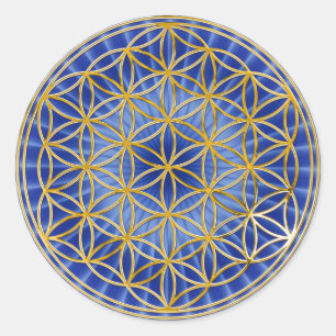 Blume des Lebens klein blau radial BG Runder Aufkleber