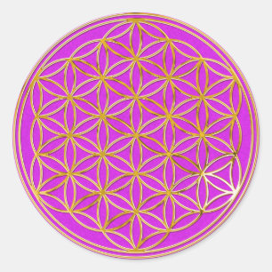 Blume des Lebens   klein / rosa Spritzer BG Runder Aufkleber