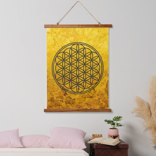 BLUME DES LEBENS - Kontur des Geometriezeichens "S Wandteppich Mit Holzrahmen (Schlafzimmer)