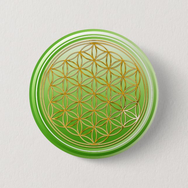 Blume des Lebens / Lebensgefühl - GOLD grün Button (Vorderseite)
