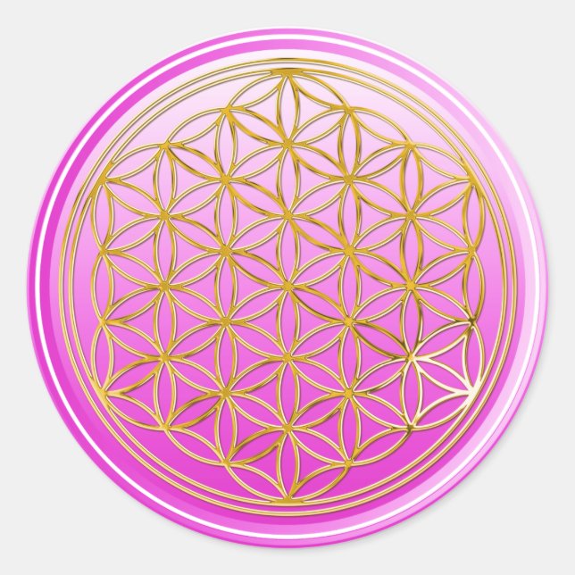 Blume des Lebens / Lebensgefühl - GOLD pink Runder Aufkleber (Vorderseite)