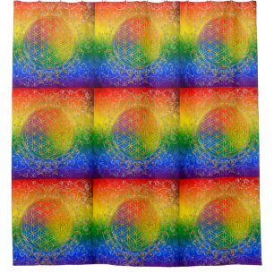 Blume des Lebens / Lebensgefühl - GOLD Regenbogen Duschvorhang