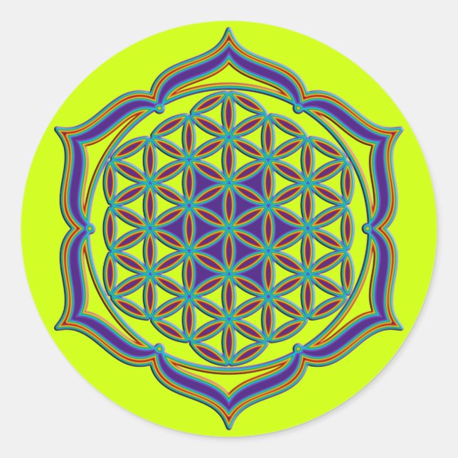 Blume des Lebens / Lebensgefühl - Lotus Contour Runder Aufkleber (Vorderseite)
