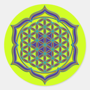 Blume des Lebens / Lebensgefühl - Lotus Contour Runder Aufkleber