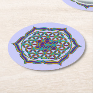 Blume des Lebens / Lebensgefühl - Lotus Contour Runder Pappuntersetzer