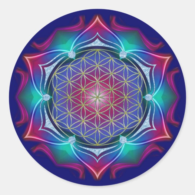 BLUME DES LEBENS / Lebensgefühl - Mandala IV Runder Aufkleber (Vorderseite)