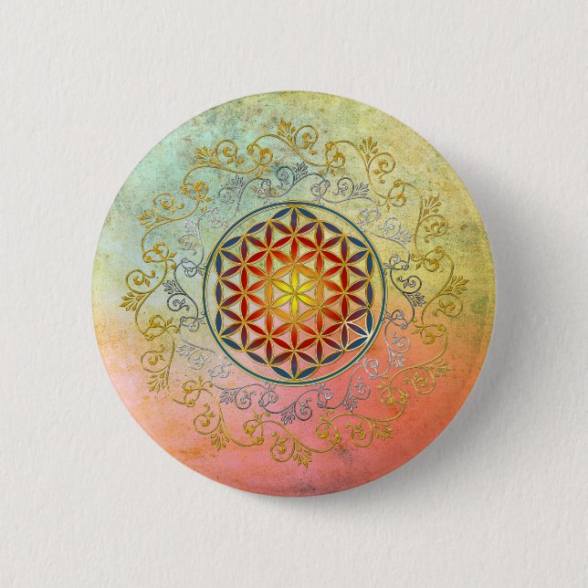 Blume des Lebens / Lebensgefühl - Ornament IV BG Button (Vorderseite)