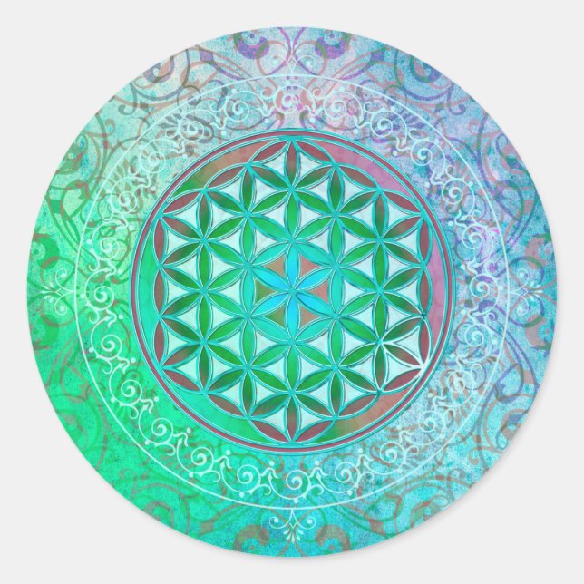 Blume des Lebens / Lebensgefühl - Ornament IV Runder Aufkleber (Vorderseite)