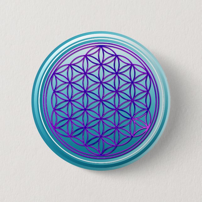 Blume des Lebens / Lebensgefühl - rosa blauer Zyan Button (Vorderseite)