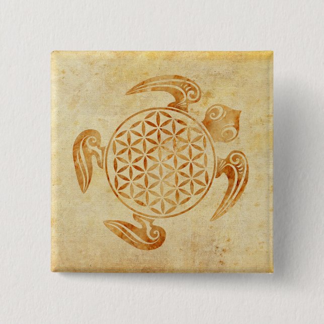 Blume des Lebens / Lebensgefühl - Schildkröte Button (Vorderseite)