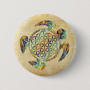 Blume des Lebens / Lebensgefühl - Schildkröte Button