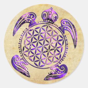 Blume des Lebens / Lebensgefühl - Schildkröte lila Runder Aufkleber