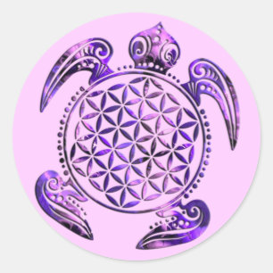Blume des Lebens / Lebensgefühl - Schildkröte lila Runder Aufkleber