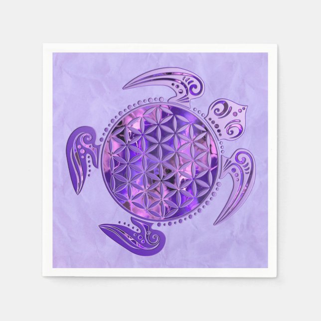 Blume des Lebens / Lebensgefühl - Schildkröte lila Serviette (Vorderseite)