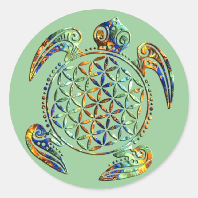 Blume des Lebens / Lebensgefühl - Schildkröte Runder Aufkleber (Vorderseite)