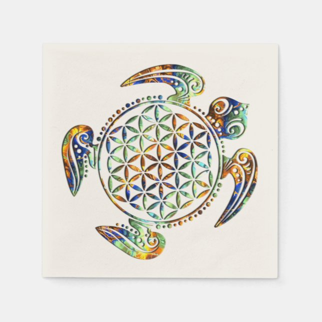 Blume des Lebens / Lebensgefühl - Schildkröte Serviette (Vorderseite)