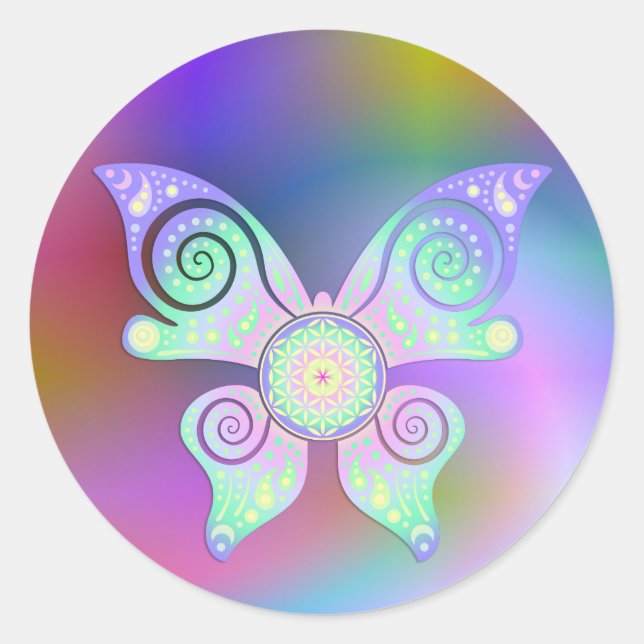 Blume des Lebens / Lebensgefühl - Schmetterling Runder Aufkleber (Vorderseite)