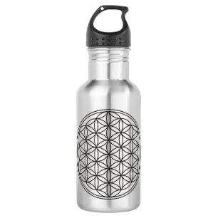 Blume des Lebens / Lebensgefühl - Schwarz Edelstahlflasche