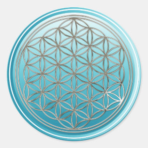 Blume des Lebens / Lebensgefühl - SILVER Cyan Runder Aufkleber