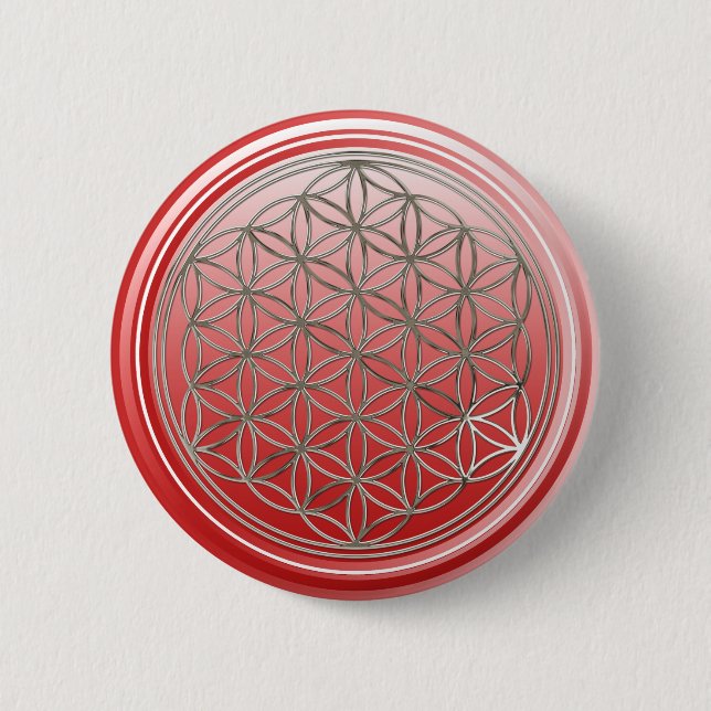 Blume des Lebens / Lebensgefühl - SILVER rot Button (Vorderseite)