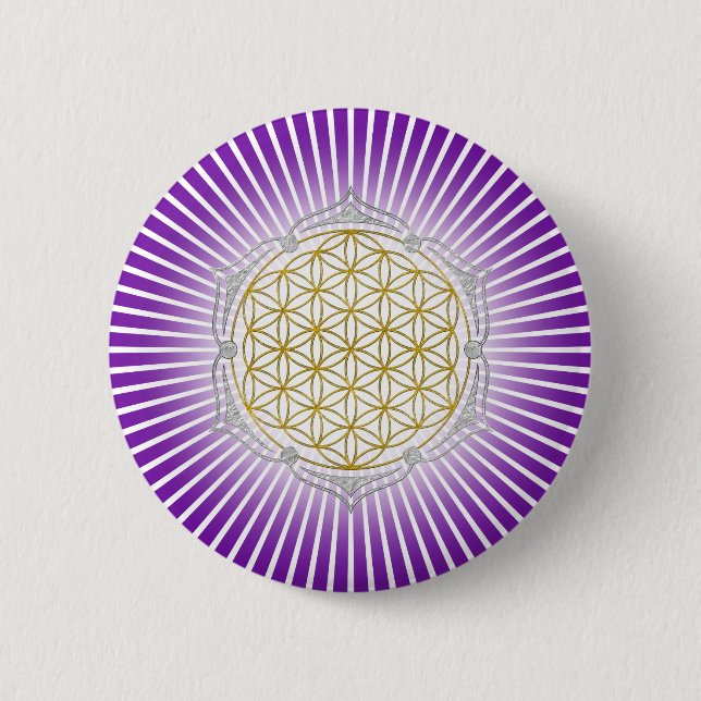 Blume des Lebens - Lotus gold silber Button (Vorderseite)