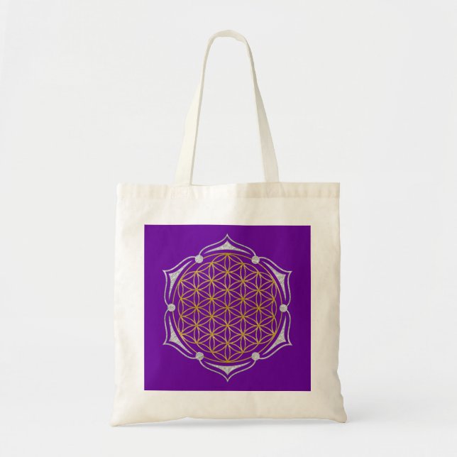 Blume des Lebens - Lotus gold silber Tragetasche (Vorne)