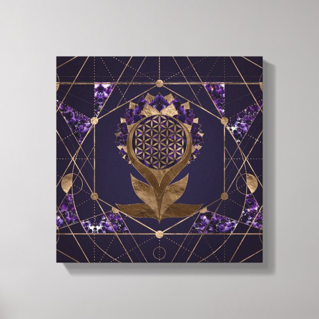 Blume des Lebens Lotus - Heilige Geometrie Leinwanddruck (Vorderseite)