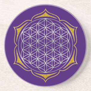 Blume des Lebens - Lotus-Silbergold Untersetzer