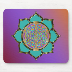 Blume des Lebens Lotus - türkis / rot lila orange Mousepad