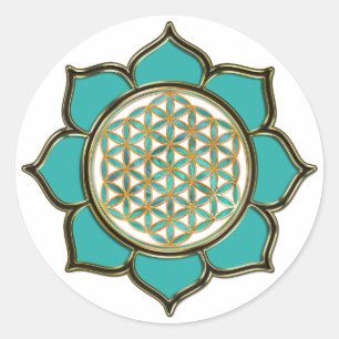 Blume des Lebens Lotus - türkis / transparent Runder Aufkleber