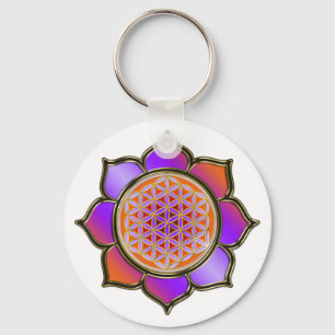 Blume des Lebens Lotus - violett orange / trans. Schlüsselanhänger