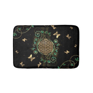 Blume des Lebens - Malachite Swirl und Schmetterli Badematte