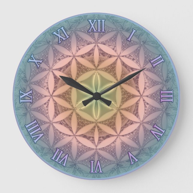 Blume des Lebens Mandala Große Wanduhr (Vorderseite)