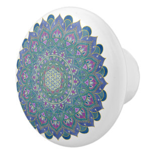 Blume des Lebens - Mandala Indien Stil 1 Keramikknauf