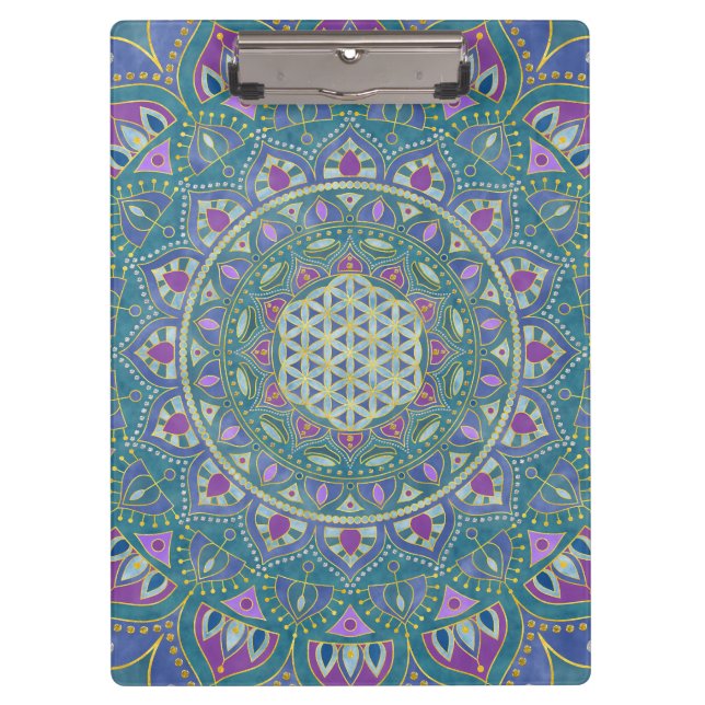 Blume des Lebens - Mandala Indien Stil 1 Klemmbrett (Vorderseite)